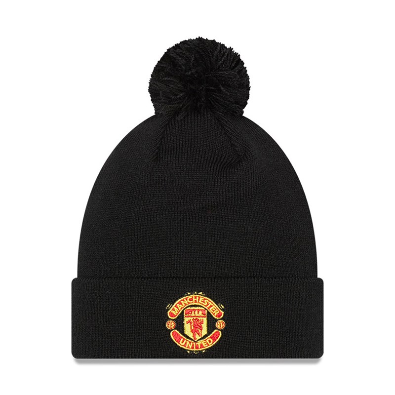 Prendas De Punto New Era Manchester United Wordmark Bobble Beanie Gorras Negros | ZR2456031