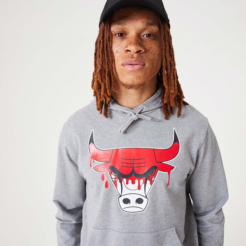 Sudadera Con Capucha New Era Chicago Bulls NBA Drip Logo Medium Pullover Grises | NE0396421