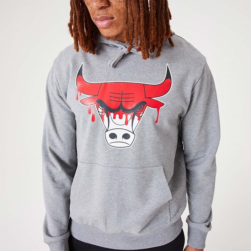 Sudadera Con Capucha New Era Chicago Bulls NBA Drip Logo Medium Pullover Grises | NE0396421