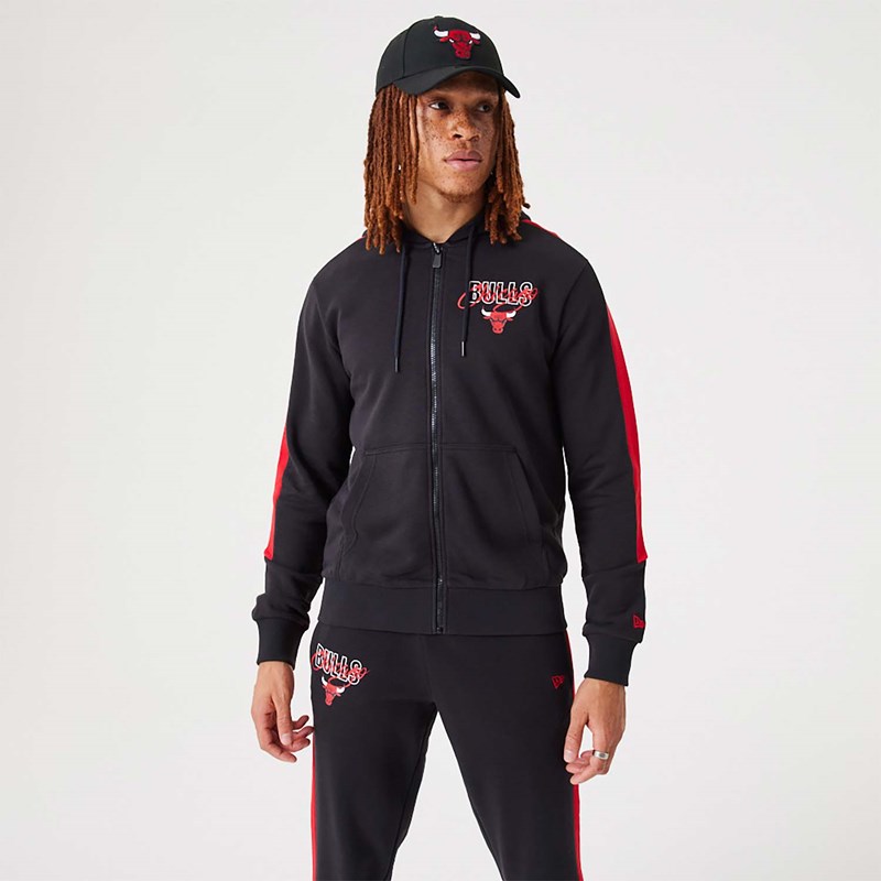 Sudadera Con Capucha New Era Chicago Bulls NBA Script Full-zip Negros | RQ2830794