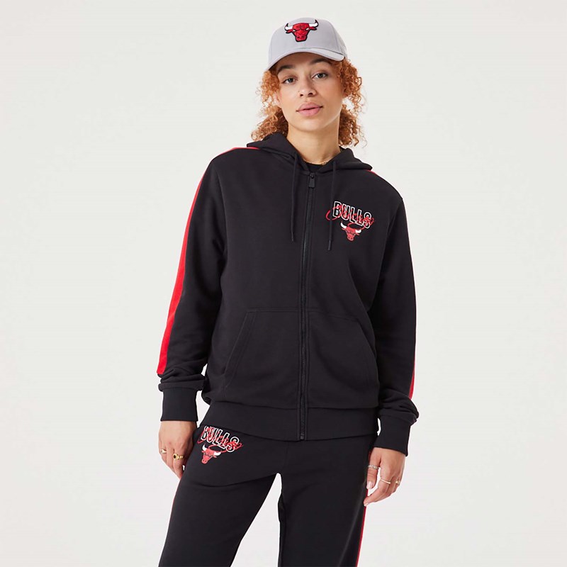 Sudadera Con Capucha New Era Chicago Bulls NBA Script Full-zip Negros | RQ2830794