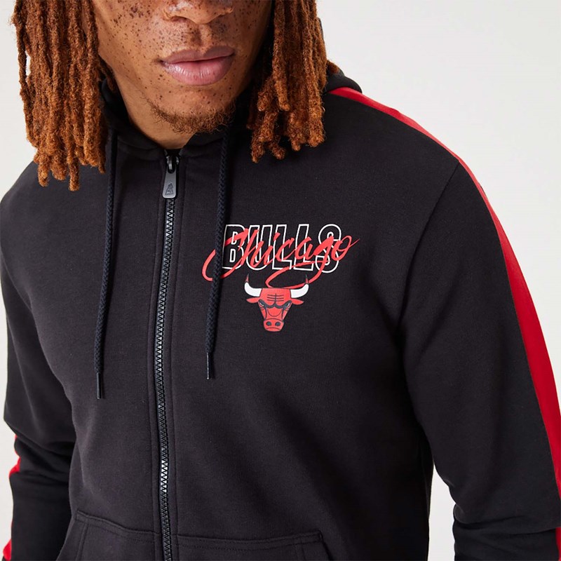 Sudadera Con Capucha New Era Chicago Bulls NBA Script Full-zip Negros | RQ2830794