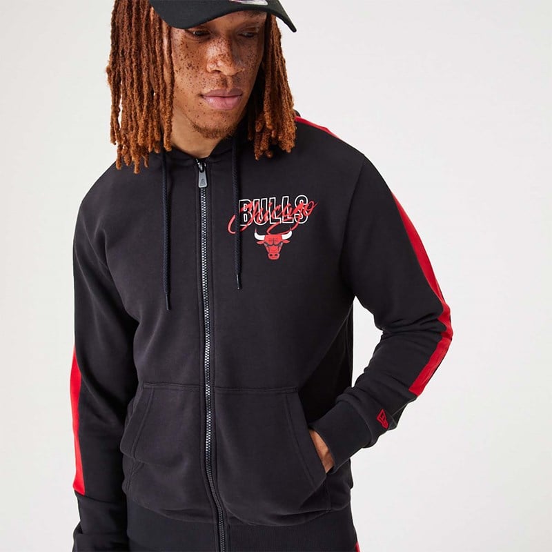 Sudadera Con Capucha New Era Chicago Bulls NBA Script Full-zip Negros | RQ2830794