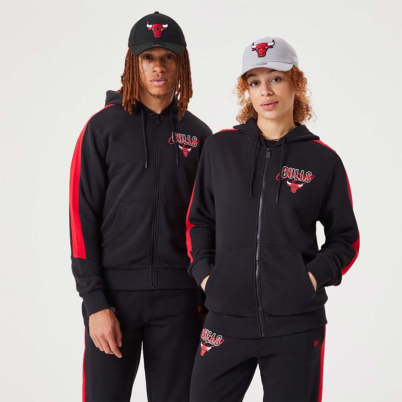 Sudadera Con Capucha New Era Chicago Bulls NBA Script Full-zip Negros | RQ2830794