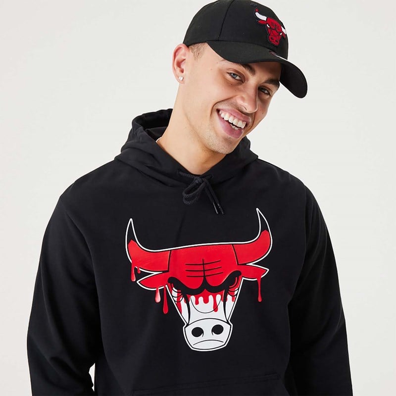 Sudadera Con Capucha New Era Chicago Bulls NBA Drip Logo Pullover Negros | SI7369512