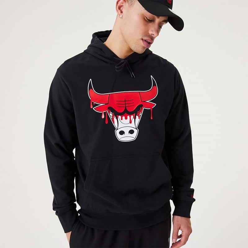 Sudadera Con Capucha New Era Chicago Bulls NBA Drip Logo Pullover Negros | SI7369512