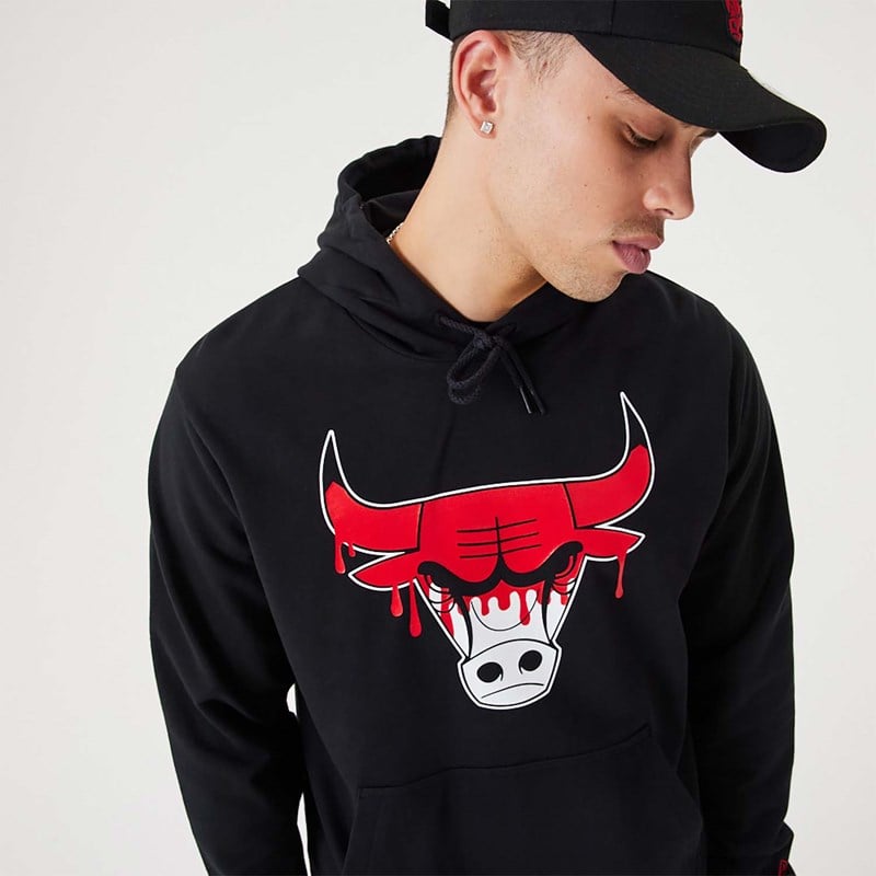 Sudadera Con Capucha New Era Chicago Bulls NBA Drip Logo Pullover Negros | SI7369512