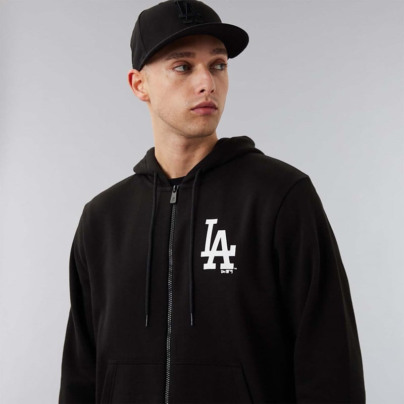 Sudadera Con Capucha New Era La Dodgers MLB League Essential Zip Negros | WU1765304