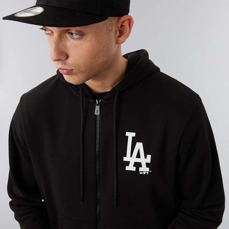 Sudadera Con Capucha New Era La Dodgers MLB League Essential Zip Negros | WU1765304