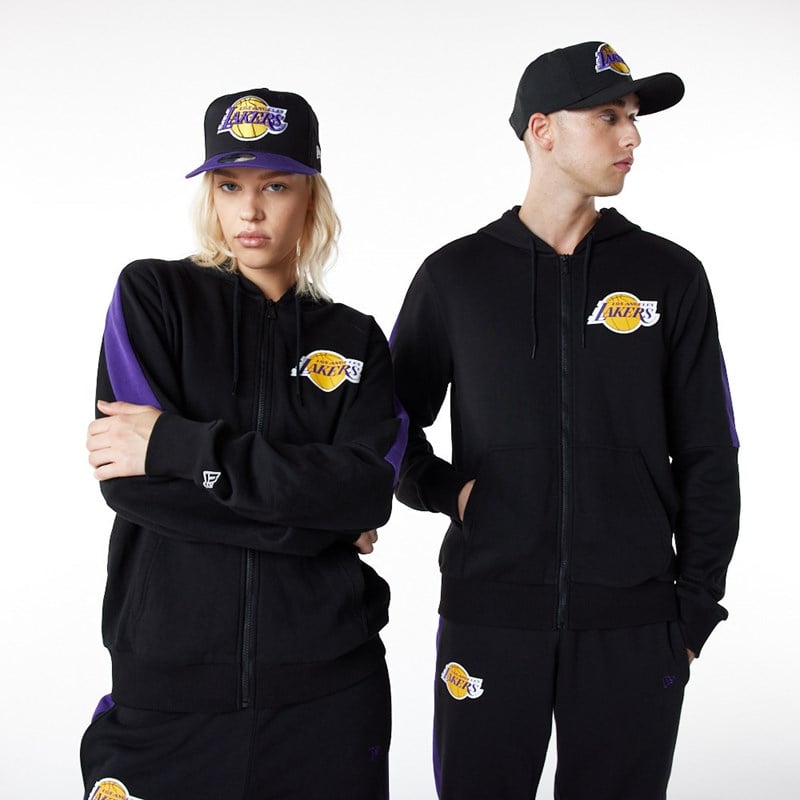 Sudadera Con Capucha New Era La Lakers Full Zip Panel Detail Negros | IB9467850