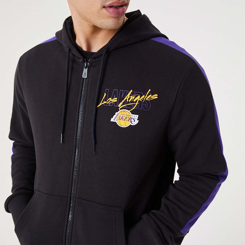 Sudadera Con Capucha New Era La Lakers NBA Script Full-zip Negros | KO3045219