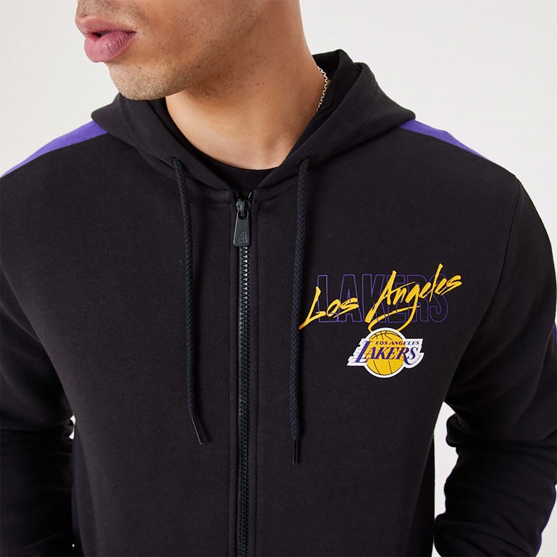 Sudadera Con Capucha New Era La Lakers NBA Script Full-zip Negros | KO3045219