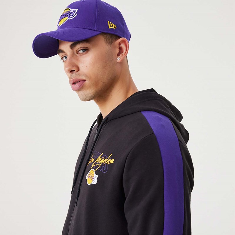 Sudadera Con Capucha New Era La Lakers NBA Script Full-zip Negros | KO3045219