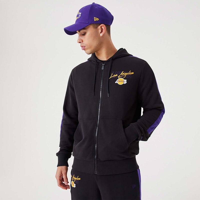 Sudadera Con Capucha New Era La Lakers NBA Script Full-zip Negros | KO3045219