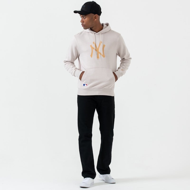 Sudadera Con Capucha New Era New York Yankees Logo Pullover Creme | OD7219608