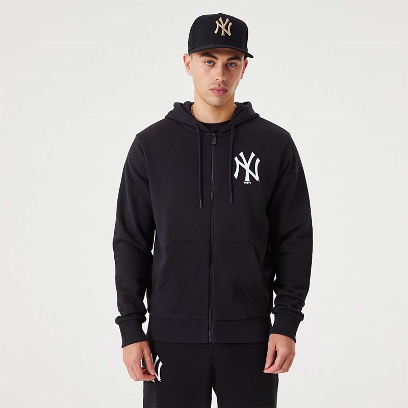 Sudadera Con Capucha New Era New York Yankees MLB League Essential Full-zip Negros | WC0892637