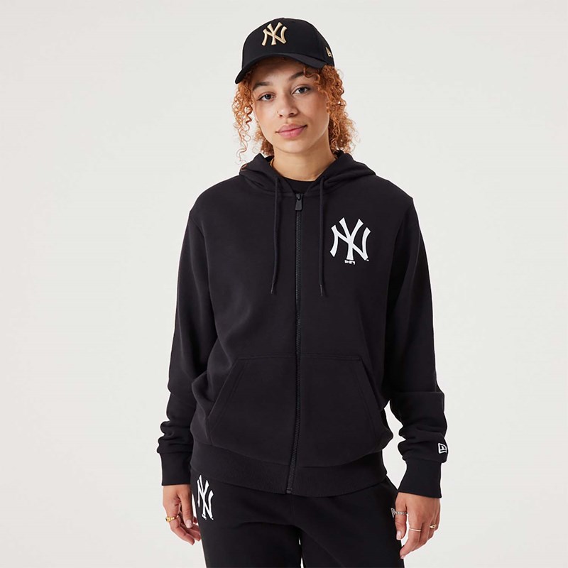 Sudadera Con Capucha New Era New York Yankees MLB League Essential Full-zip Negros | WC0892637