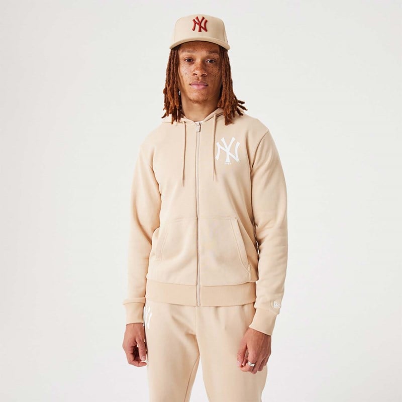 Sudadera Con Capucha New Era New York Yankees MLB League Essential Full-zip Creme | YU4820793