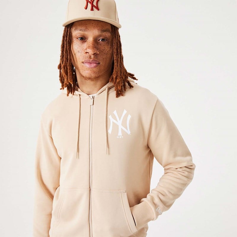 Sudadera Con Capucha New Era New York Yankees MLB League Essential Full-zip Creme | YU4820793