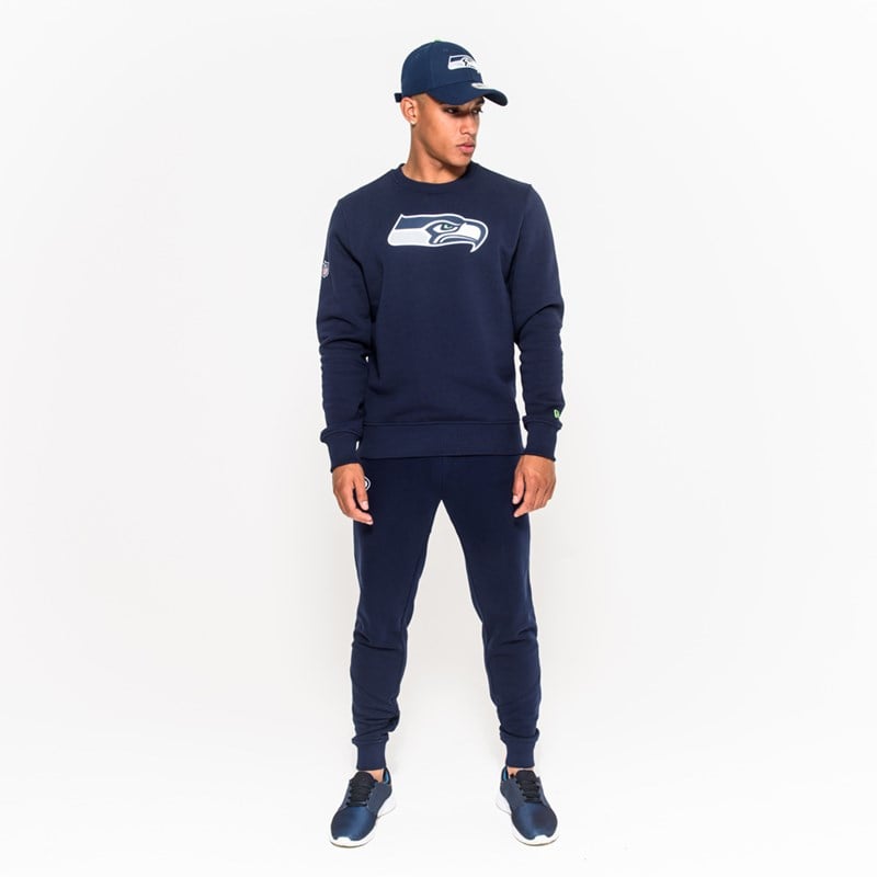 Sudaderas New Era Seattle Seahawks Team Logo Crew Neck Azules | DK4158637