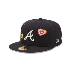 59fifty New Era Atlanta Braves Chain Stitch Heart Fitted Gorras Azules | MW5937142