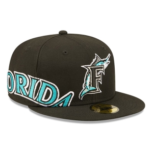 59fifty New Era Miami Marlins MLB Side Split Fitted Gorras Negros | DQ6457892