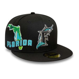 59fifty New Era Miami Marlins Stateview Fitted Gorras Negros | BK2403897