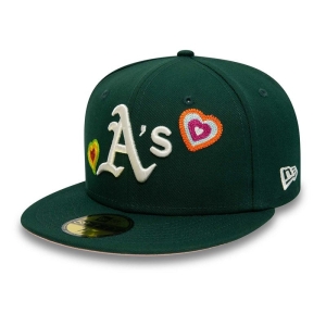 59fifty New Era Oakland Athletics Chain Stitch Heart Fitted Gorras Verdes | DN9618350