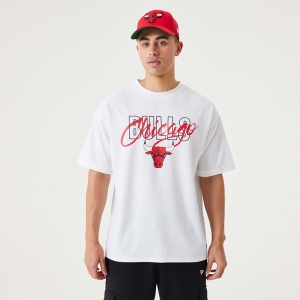 Camiseta New Era Chicago Bulls NBA Script Oversized Blancos | GD5284709