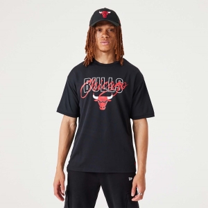 Camiseta New Era Chicago Bulls NBA Script Oversized Negros | PH7813209