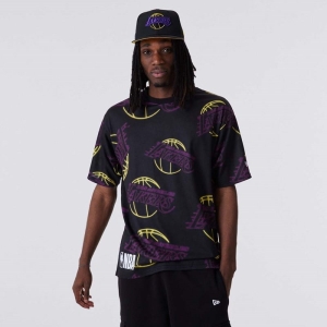 Camiseta New Era La Lakers All Over Print Neon Negros | FV0156239