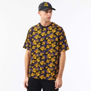 Camiseta New Era La Lakers Logo Print Oversized Negros | GD2713698