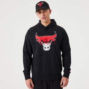 Sudadera Con Capucha New Era Chicago Bulls NBA Drip Logo Pullover Negros | SI7369512